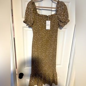 Brown & white flower print dress